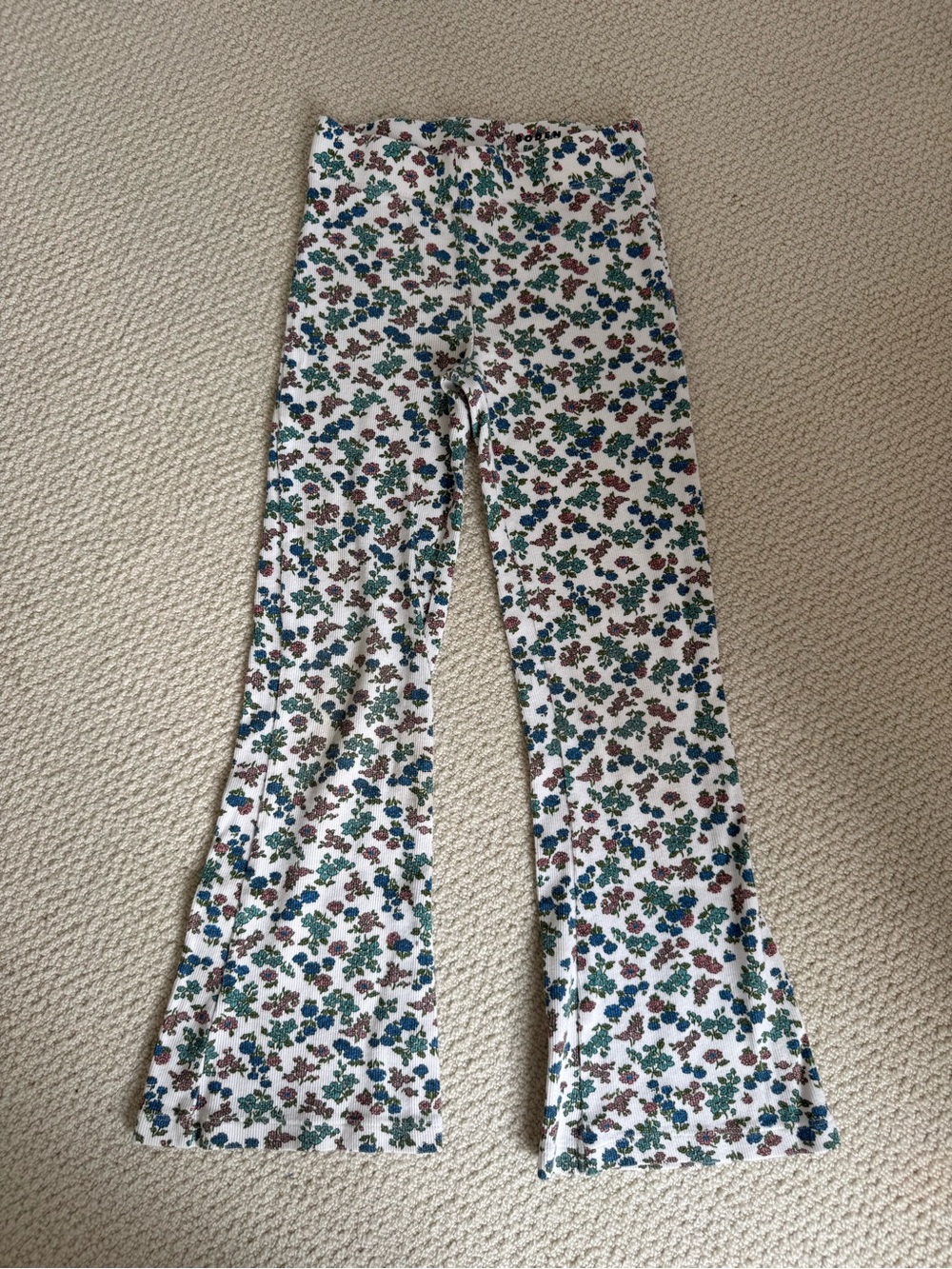 Mini Boden Girls White Floral Flare Pants